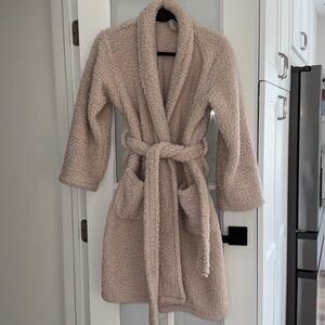 Small S Pottery Barn Teddy Bear Faux Fur Robe blush tan nude beige Sherpa cozy